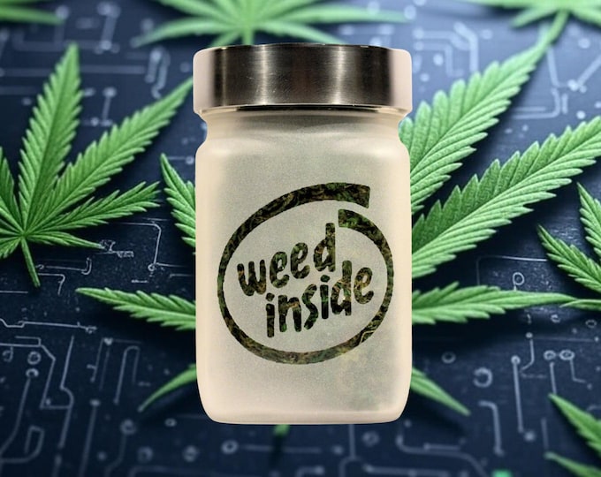 Weed Inside Etched Glass Stash Jar - Airtight, Odor-Proof, 4" x 2.5" by Twisted420Glass