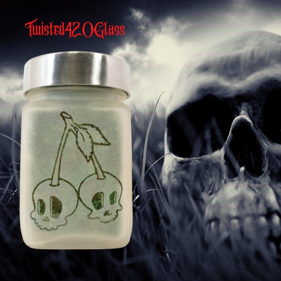Twisted420Glass Spooky Skull Cherry Stash Jar – Airtight Halloween Storage for Herbs & Unique Stoner Decor