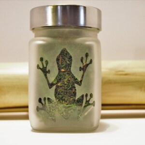Frog Stash Jar - Airtight Food Grade Glass Jar with Brushed Aluminum Lid for Storing Herbs, MMJ, or Other Items - Perfect 420 Gift for Cannabis Lovers and Stoners