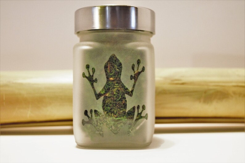 Frog Stash Jar - Airtight Food Grade Glass Jar with Brushed Aluminum Lid for Storing Herbs, MMJ, or Other Items - Perfect 420 Gift for Cannabis Lovers and Stoners