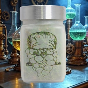 Handcrafted Etched Glass Stash Jar for Herbs - Grapenstein Strain by Twisted420Glass