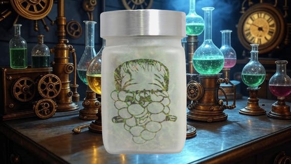 Handcrafted Etched Glass Stash Jar for Herbs - Grapenstein Strain by Twisted420Glass