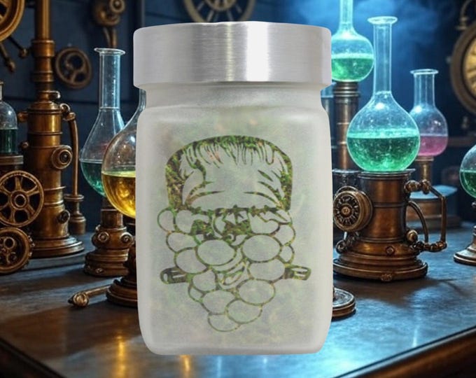 Handcrafted Etched Glass Stash Jar for Herbs - Grapenstein Strain by Twisted420Glass