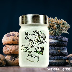 Silly Dog Stash Jar: Etched Glass, Airtight Stoner Gift