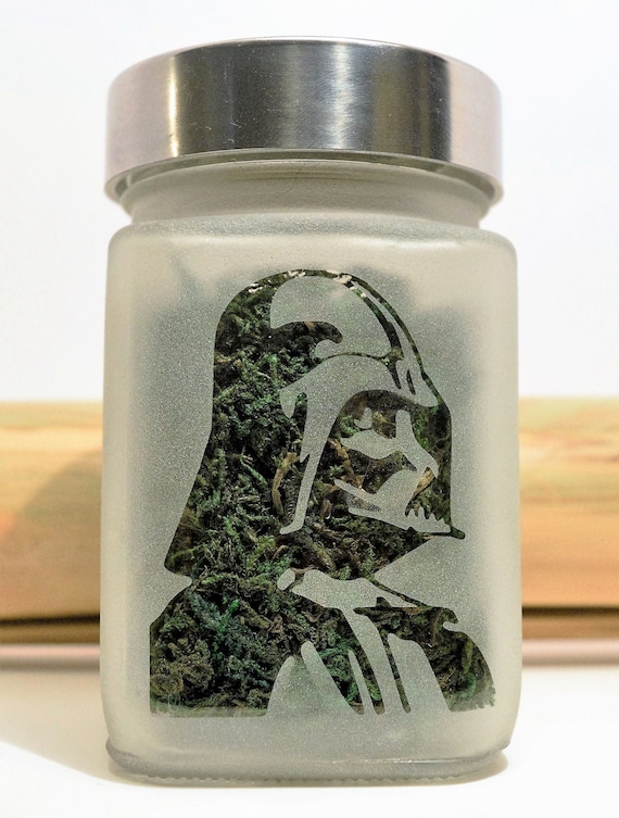 Masked Profile Etched Glass Stash Jar, Airtight, Smell Proof Small Storage Containers by Twisted420Glass