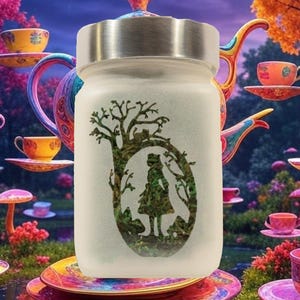Alice in Wonderland Etched Stash Jar - Airtight, Smell-Proof, Multi-Purpose Glass Jar by Twisted420Glass