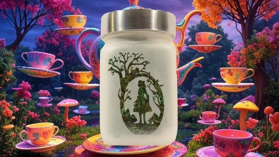 Alice in Wonderland Etched Stash Jar - Airtight, Smell-Proof, Multi-Purpose Glass Jar by Twisted420Glass