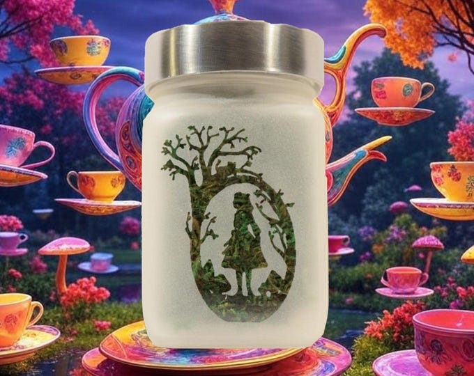 Alice in Wonderland Etched Stash Jar - Airtight, Smell-Proof, Multi-Purpose Glass Jar by Twisted420Glass