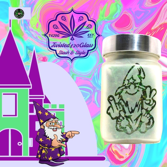 Wacky Wizard Airtight Stash Jar - Etched Glass for Herbs & Edibles by Twisted420Glass