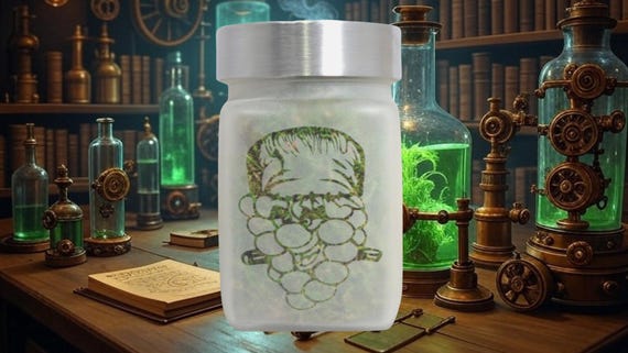Hand-Etched Grapenstein Stash Jar, Airtight Herb Storage, Spooky Halloween Gift