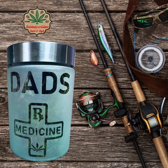 Dad's Medicine Etched Glass Stash Jar by Twisted420Glass – Handmade Gift for Dads, Airtight & Odor-Proof