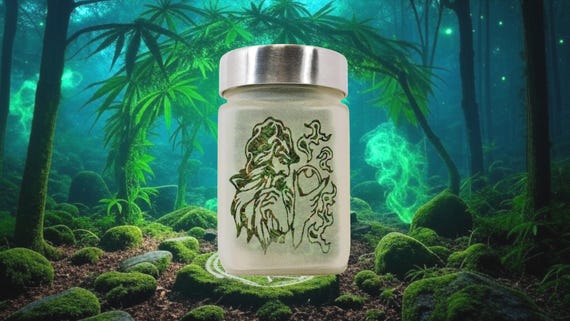 420 Wizard Stash Jar - Etched Glass Herb Storage - Airtight Fantasy Decor by Twisted420Glass