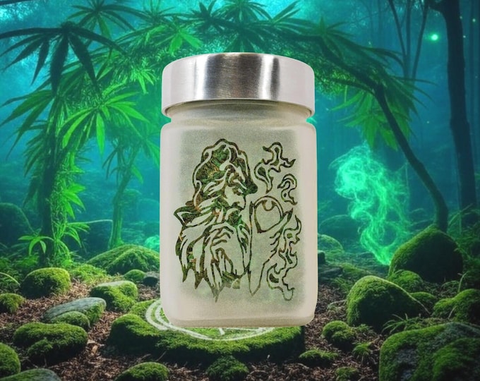 420 Wizard Stash Jar - Etched Glass Herb Storage - Airtight Fantasy Decor by Twisted420Glass