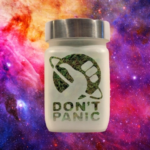 Don&#39;t Panic Etched Glass Stash Jar - Thumbs Up Design