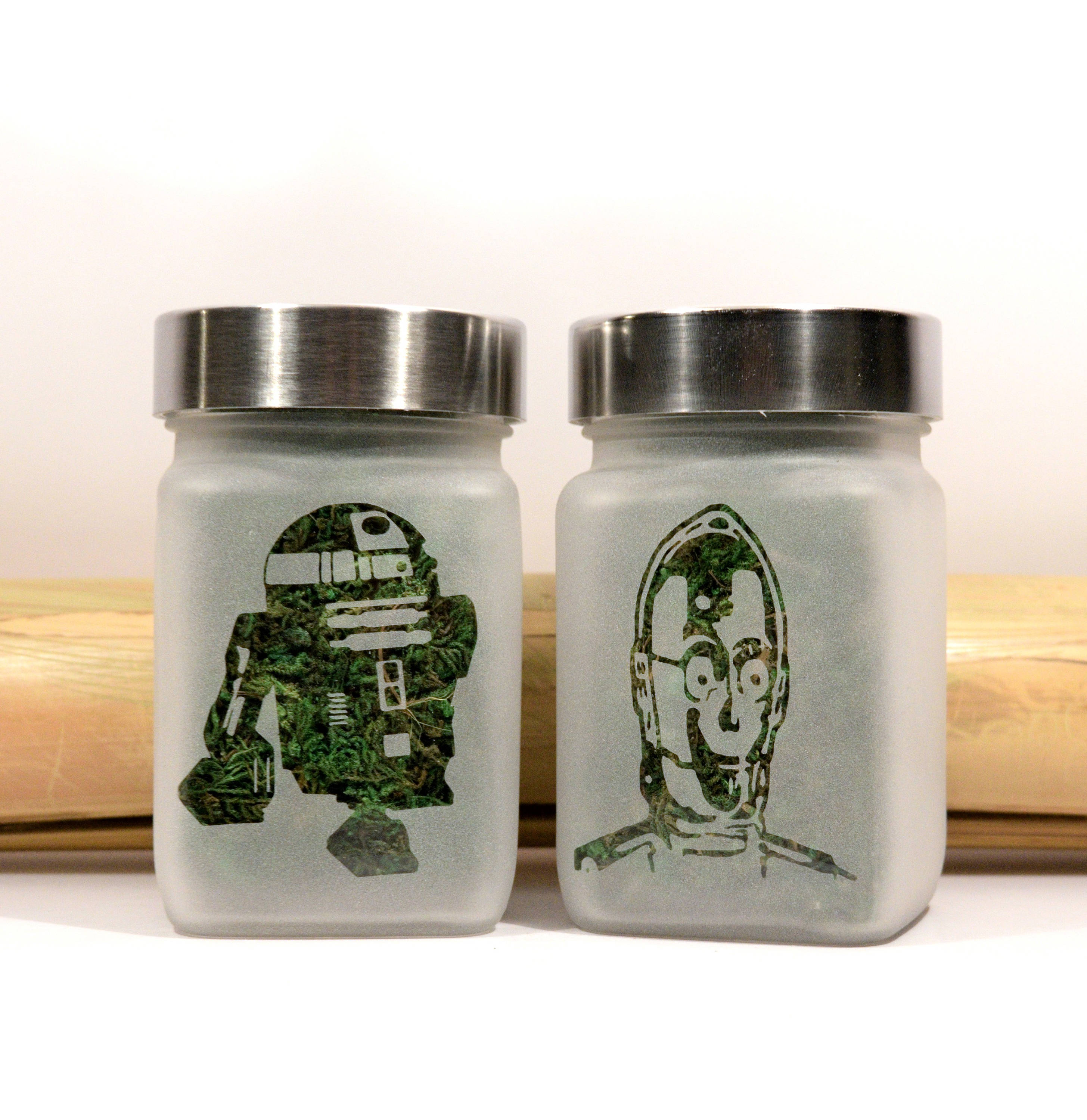 Star Wars Inspired Gift Set of 2 Stash Jars - 420 Weed Jars, The Droids