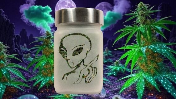 Cosmic Curiosity Alien Etched Glass Stash Jar – Unique, Airtight & Odor-Proof Storage by Twisted420Glass
