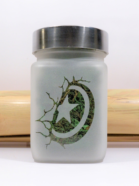 Twisted420Glass: Airtight Odor Proof Stoners Shield Etched Glass Stash Jar - 4" Tall x 2.5" Wide - Perfect for Your Herbs and Spices