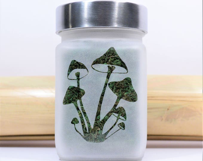 Magic Mushroom Etched Glass Stash Jar – Airtight, Odor-Proof, Mycology Gift by Twisted420Glass
