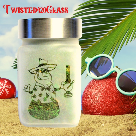 Tropical Snowman Stash Jar - Beachy Secret Santa Christmas Gift | Faded Frosty Airtight Odor-Proof Glass Storage by Twisted420Glass