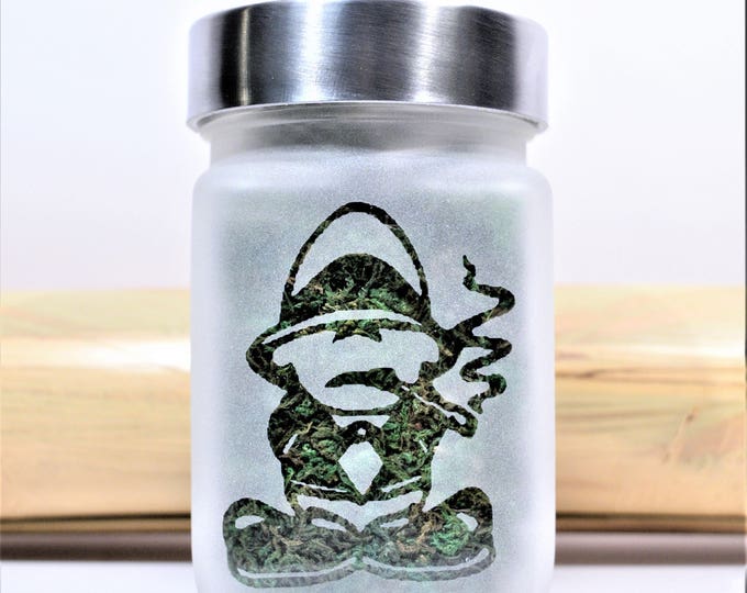 Smoky Gangster Etched Glass Stash Jar - 4" Tall x 2.5" Wide - Airtight, Odor Proof - by Twisted420Glass - Perfect for Storage and Style