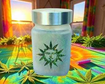 Canna Sunshine and Happiness Etched Glass Stash Jar