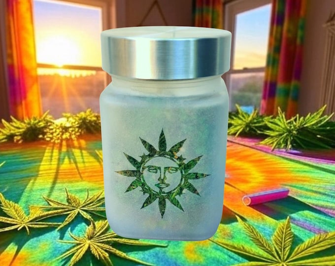 Canna Sunshine and Happiness Etched Glass Stash Jar