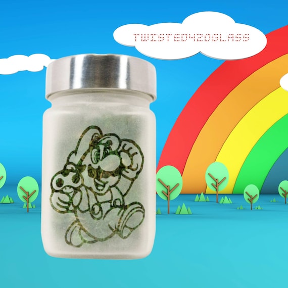Gamer Stash Jars and 420 gifts by Twisted420Glass, Etched Glass, 4" Tall x 2.5" Wide, Airtight, Odor Proof, Handmade.