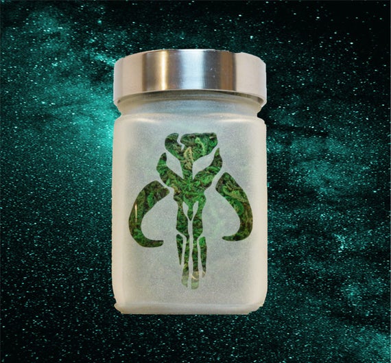 Etched Glass Bounty Hunter Stash Jar by Twisted420Glass - Airtight, Odor Proof, Sand Blasted, 4" Tall x 2.5" Wide