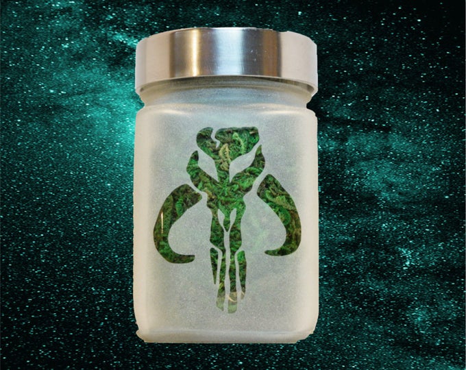 Etched Glass Bounty Hunter Stash Jar by Twisted420Glass - Airtight, Odor Proof, Sand Blasted, 4" Tall x 2.5" Wide