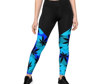 Ladies Camouflage Printed Leggings with Active Wear Compression in Blue by Twisted420Glass