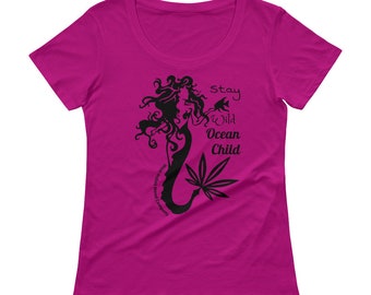 Stay Wild Ocean Child Ladies Scoop Neck Tshirt, Mermaid