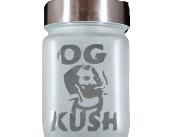 OG Kush Etched Glass Stash Jar - Airtight, Smell-Proof Weed Storage - Unique Cannabis Gift by Twisted420Glass