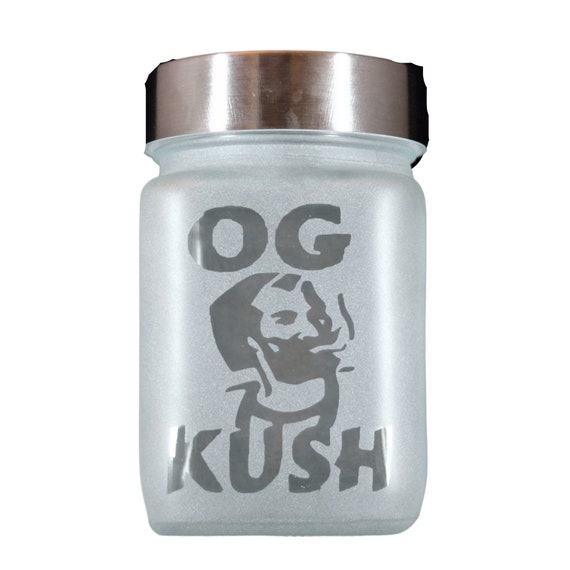 OG Kush Etched Glass Stash Jar - Airtight, Smell-Proof Weed Storage - Unique Cannabis Gift by Twisted420Glass