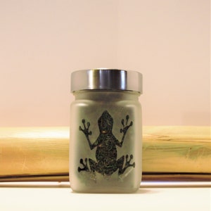 Frog Stash Jar - Airtight Food Grade Glass Jar with Brushed Aluminum Lid for Storing Herbs, MMJ, or Other Items - Perfect 420 Gift for Cannabis Lovers and Stoners