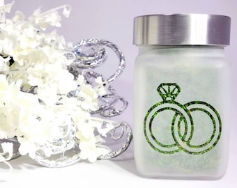 Classic Wedding Ring Stash Jar, Bachelorette Party Gift, Wedding Favors, Etched Glass Stash Jars