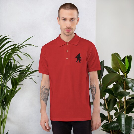 Disover Men's Soft Cotton Polo Shirt by Twisted420Glass - Embroidered Hidden BigFoot