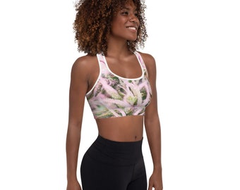 T420G Women's Fitness Sports Bra, Cannabis Flower Design, Removable Pads