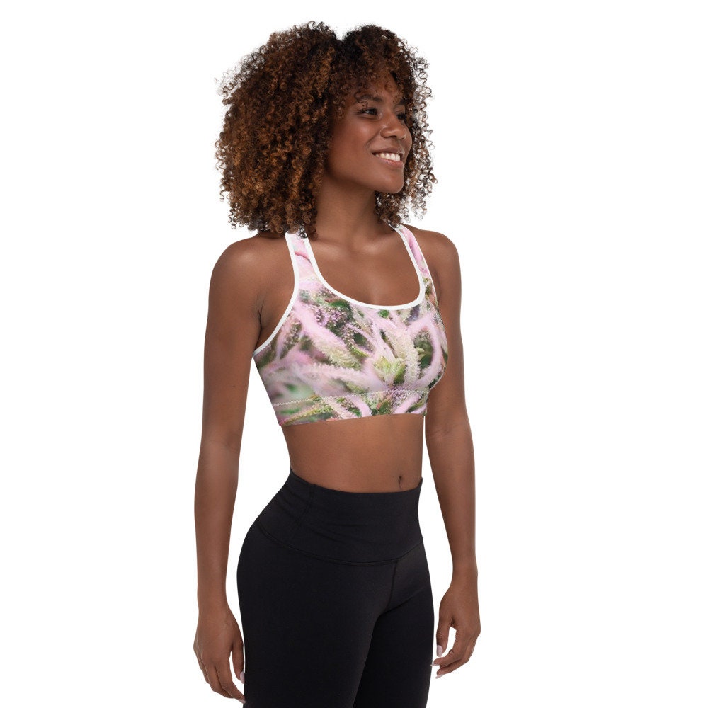 T420G Women's Fitness Sports Bra, Cannabis Flower Design, Removable Pads