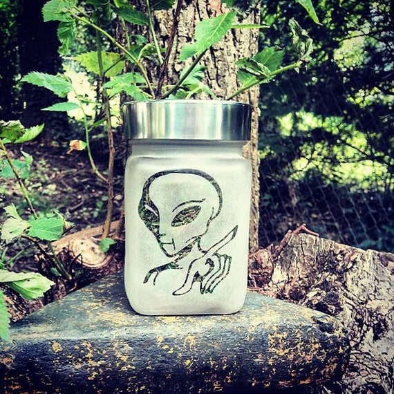 Cosmic Curiosity Alien Etched Glass Stash Jar – Unique, Airtight & Odor-Proof Storage by Twisted420Glass