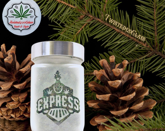 Pineapple Express Etched Glass Stash Jar by Twisted420Glass