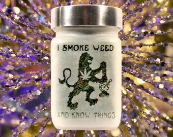 I Smoke Weed and Know Things Stash Jar by Twisted420Glass | Etched Glass Storage Jar, Airtight, Odor Proof - Cool Smoking Accessories