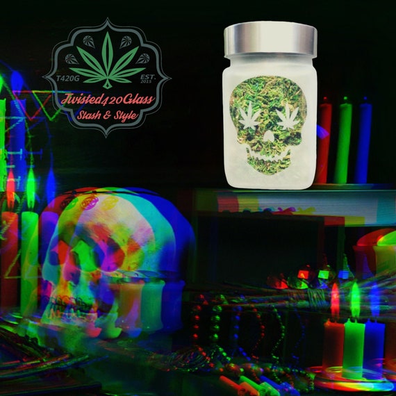 Twisted420Glass Halloween Spooky Skull Stash Jar - Day of the Dead Weed Jar, Candle Holders & Happy Halloween Decor