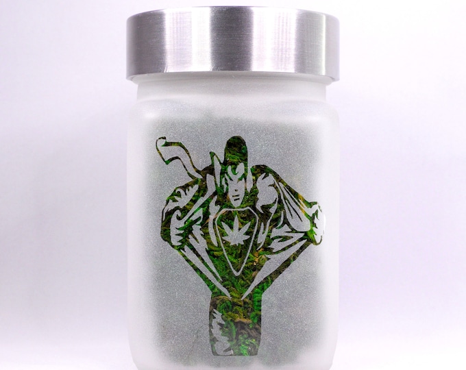 Twisted420Glass Superhero Pot Leaf Stash Jar – Airtight & Odor-Proof Weed Accessory, Perfect Stoner Gift