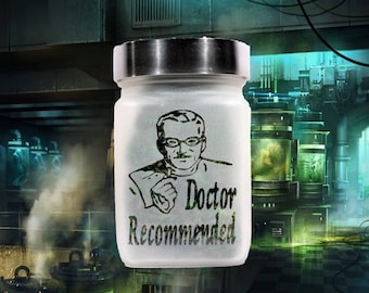 Doctor Recommended Etched Glass Stash Jar by Twisted420Glass - Airtight, Odor Proof MMJ Herb Storage -