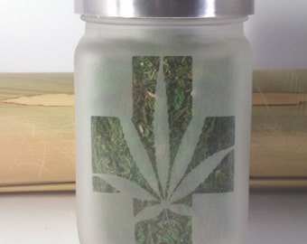 Cross with Pot Leaf Stash Jar - Weed Accessories, Stash Jars - Cannabis 420 Gifts - Weed Jars, Stoner Accessories, Ganja Gifts