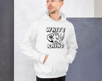 White Rhino Cannabis Strain Weed Hoodie, Men's Streetstyle Hooded Stoner Sweatshirt - Women's 420 Sweatshirt with Pot Leaf. Sizes up to 5XL!