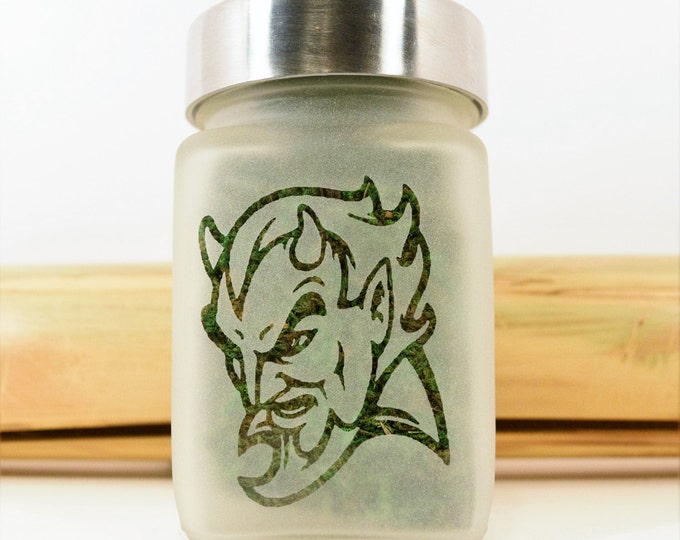 Devils Etched Glass Stash Jar by Twisted420Glass - Airtight and Odor Proof and Stylish Storage, 420 Halloween Gift Ideas