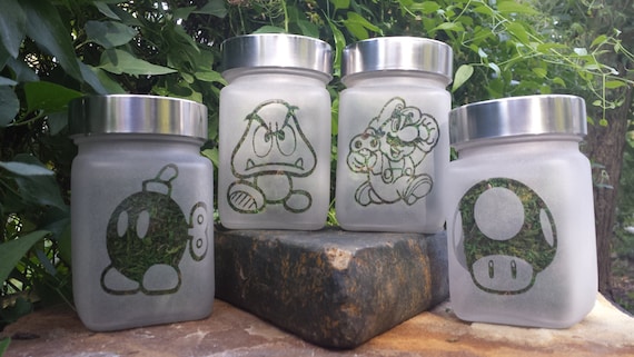 Mario Stash Jar Gift Set - 420 Gamer Gifts, Weed Accessories - Mario, Ba Bomb, Power Up Mushroom, Goomba Stash Jars - Stoner Gear