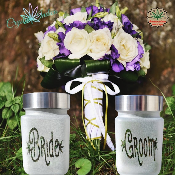 Elegant 420-Friendly Bride & Groom Stash Jar Set - Unique Wedding Gift By Twisted420Glass