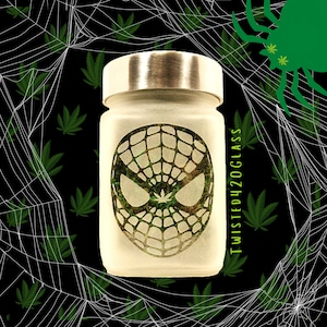 Webbed Pot Head Etched Glass Stash Jar by Twisted420Glass - Airtight, Odor-Proof, 4&quot; Tall x 2.5&quot; Wide - Makes a great gift!
